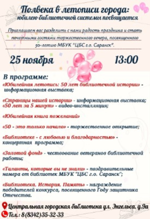 Полвека в летописи города: юбилею библиотечной системы посвящается